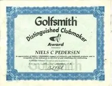 Golfsmith Distinguished Clubmaker certificate